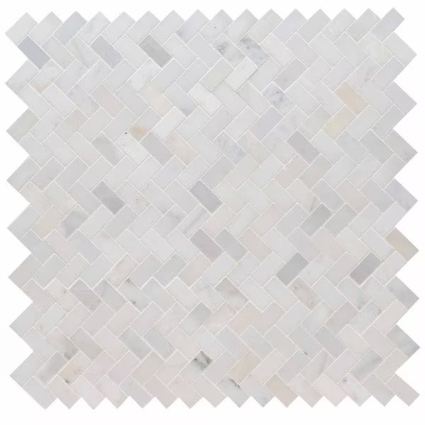 Arabescato Carrara Herringbone Pattern SAMPLE Honed Marble Mesh-Mounted Mosaic Tile, Msi, Mfr#: ZOR-MD-0116-SAM